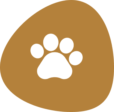 White paw print on brown background.
